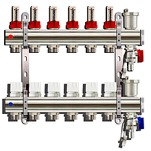 Коллектор 9 выходов для теплого пола (латунь) TIM KD009 с расходомерами