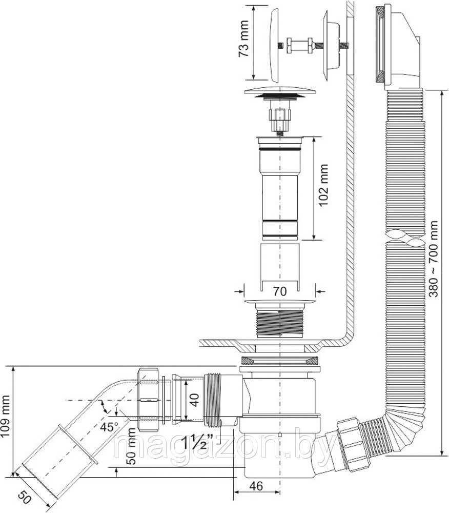 Сифон для ванны McAlpine MRB11-WH klick-klack, верхняя прочистка, белый - фото 2 - id-p176896504