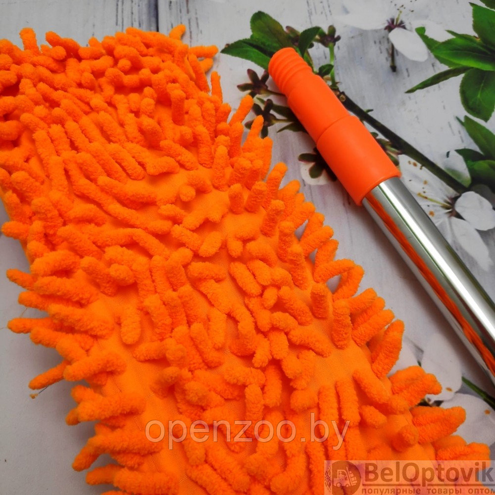 Швабра для мытья пола плоская, телескопич. стальная ручка 80-117 см с насадкой, оранжевая - фото 9 - id-p176960184