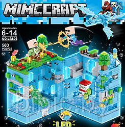 Детский конструктор светящийся Minecraft MY WORLD Голубая крепость майнкрафт аналог Лего Lego, для игры детей