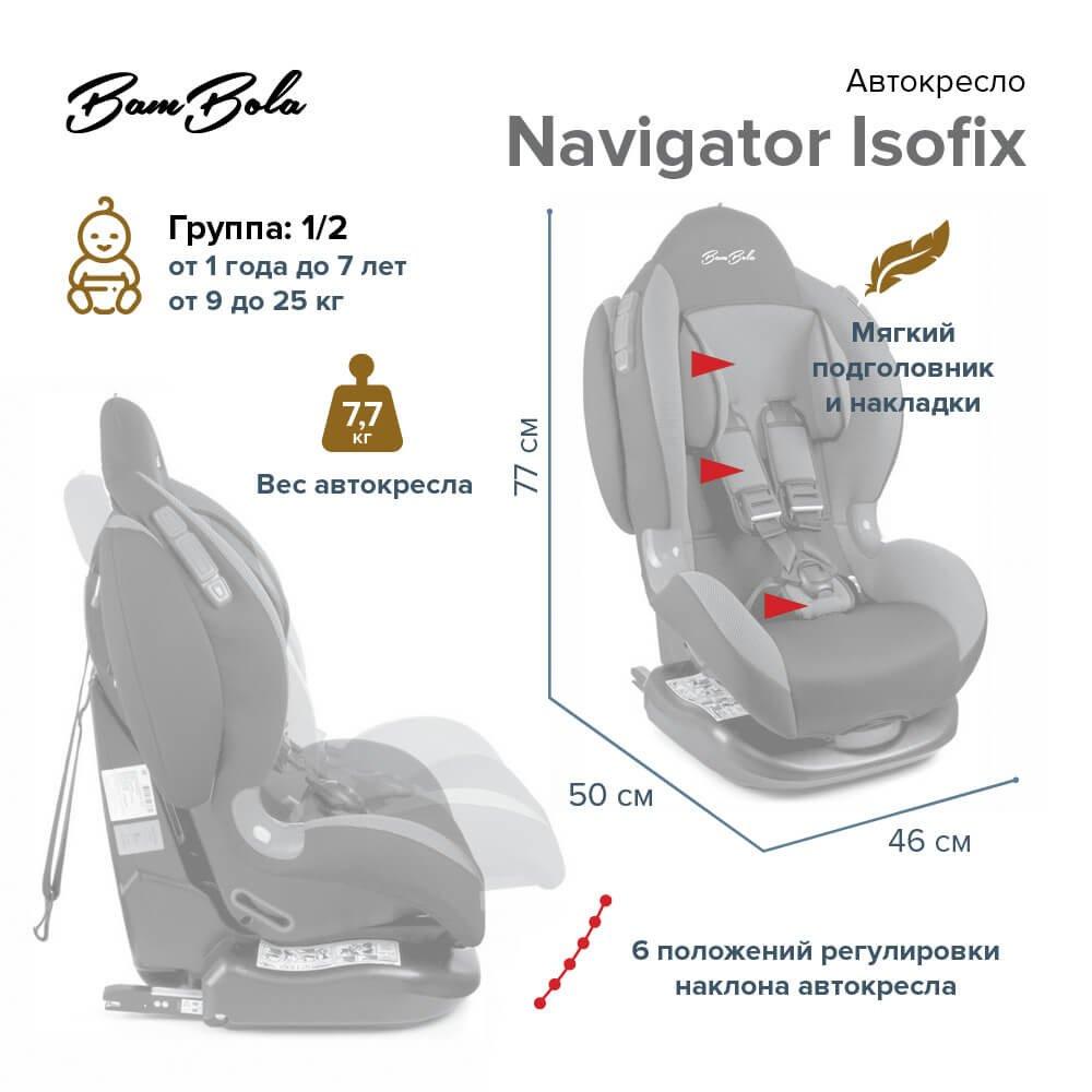 BAMBOLA Автокресло 9-25 кг NAVIGATOR ISOFIX Серый/Черный KRES2951 - фото 3 - id-p177065145