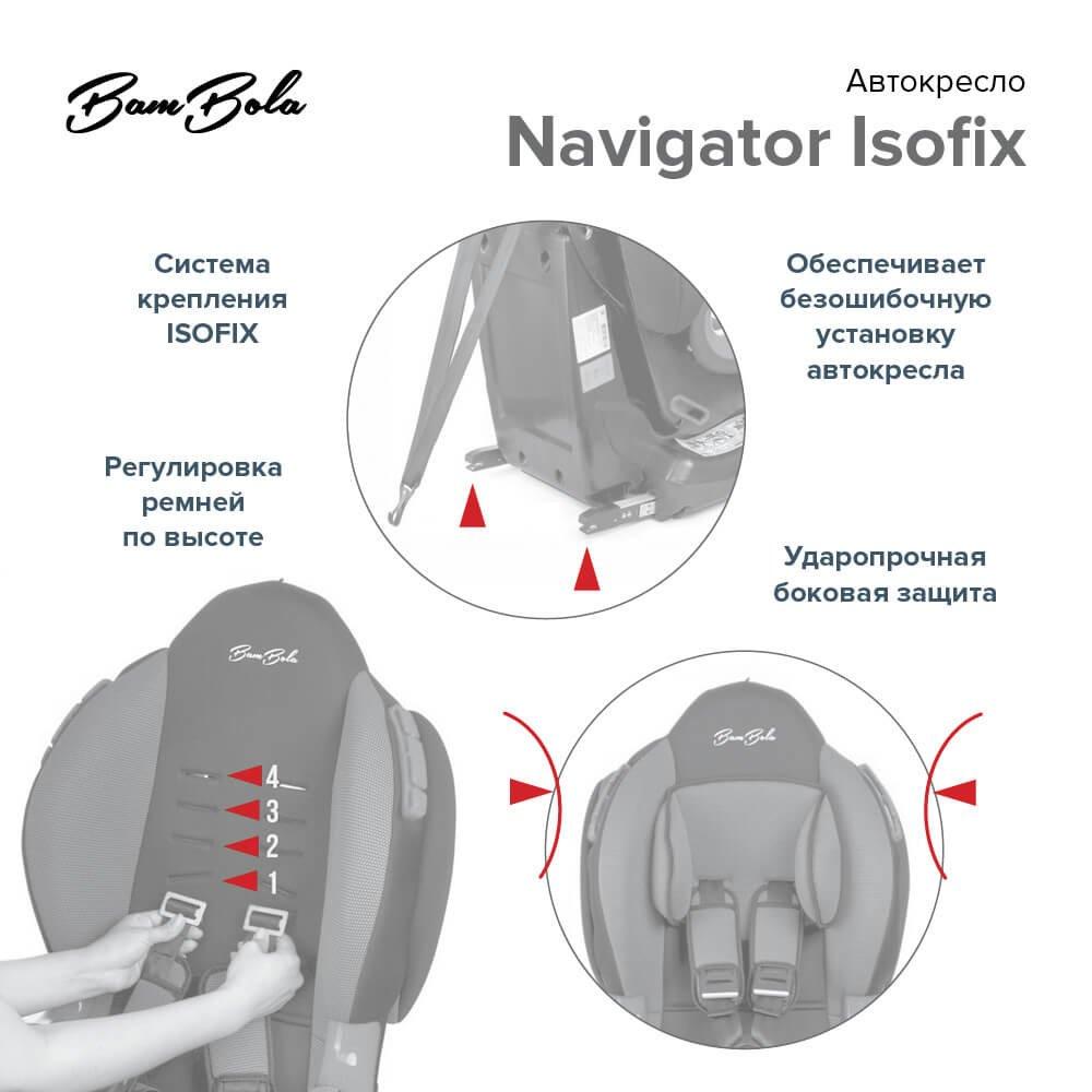 BAMBOLA Автокресло 9-25 кг NAVIGATOR ISOFIX Серый/Черный KRES2951 - фото 4 - id-p177065145