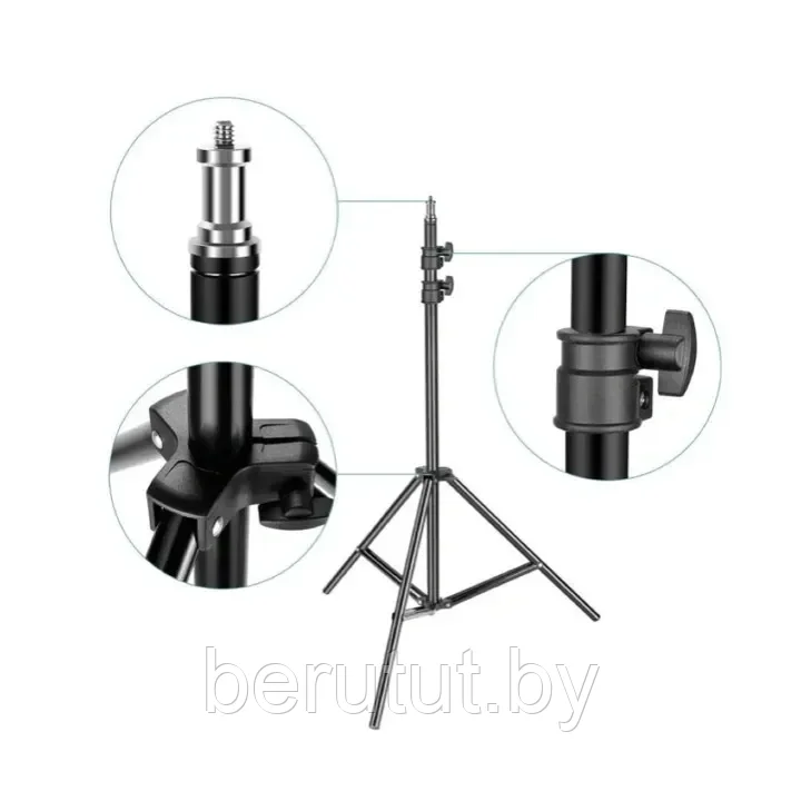 Профессиональный штатив для камеры / Стойка для вспышки фотоаппарата / Трипод для кольцевой лампы / 2,1 м - фото 3 - id-p177118182