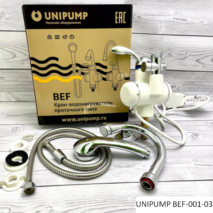 Кран водонагреватель UNIPUMP BEF-001-03, проточный, душ, 3000 Вт, 1.3 л/мин - фото 2 - id-p104027883