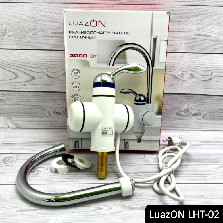 Кран-водонагреватель LuazON LHT-02, проточный, 3 кВт, 220 В, белый - фото 1 - id-p177120780