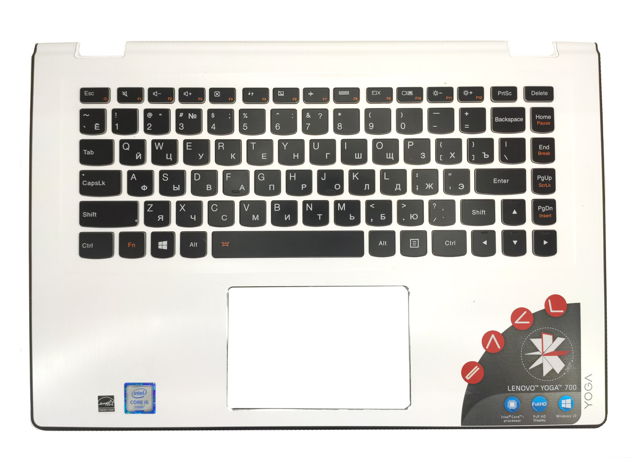 Верхняя часть корпуса (Palmrest) Lenovo Yoga 700-14, Yoga 3 14 с клавиатурой, с подсветкой, белый, RU - фото 1 - id-p176779000