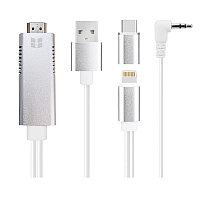 Кабель HDMI - MicroUSB - USB3.1 Type-C - Lightning - jack 3.5mm (AUX) для подключения смартфона к TV, 1,8