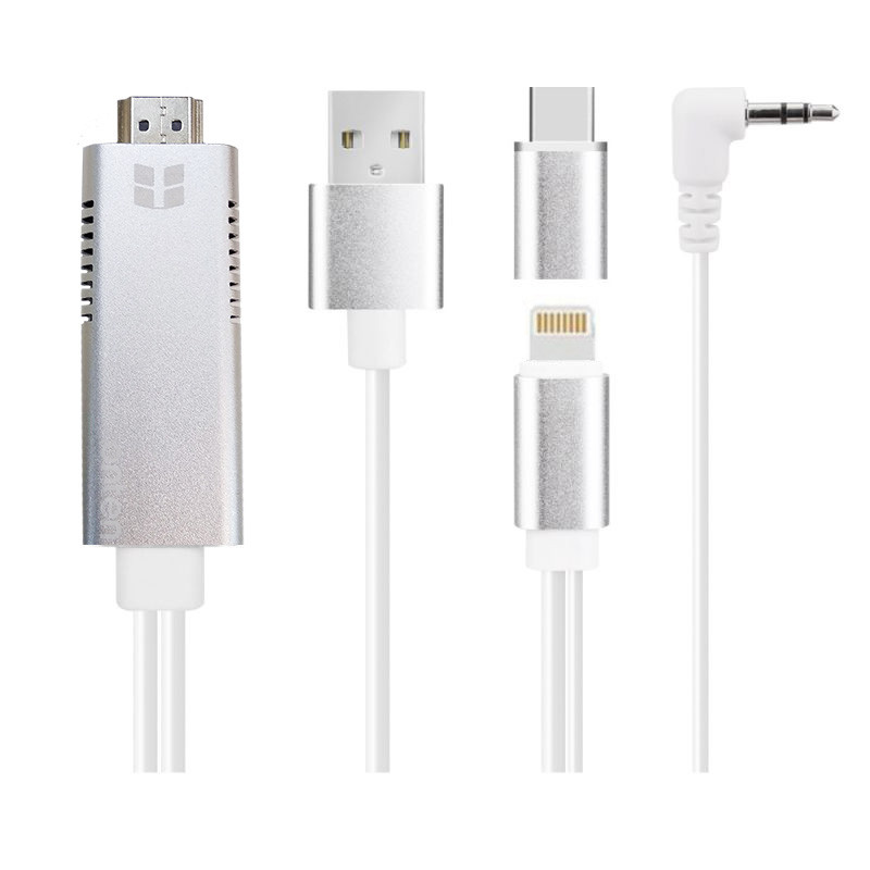 Кабель HDMI - MicroUSB - USB3.1 Type-C - Lightning - jack 3.5mm (AUX) для подключения смартфона к TV, 1,8 - фото 1 - id-p177129237