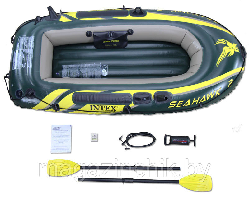 Intex 68347 NEW !!! Надувная лодка ПВХ Seahawk 2 (до 200кг) 236х114х41см  с веслами и насосом