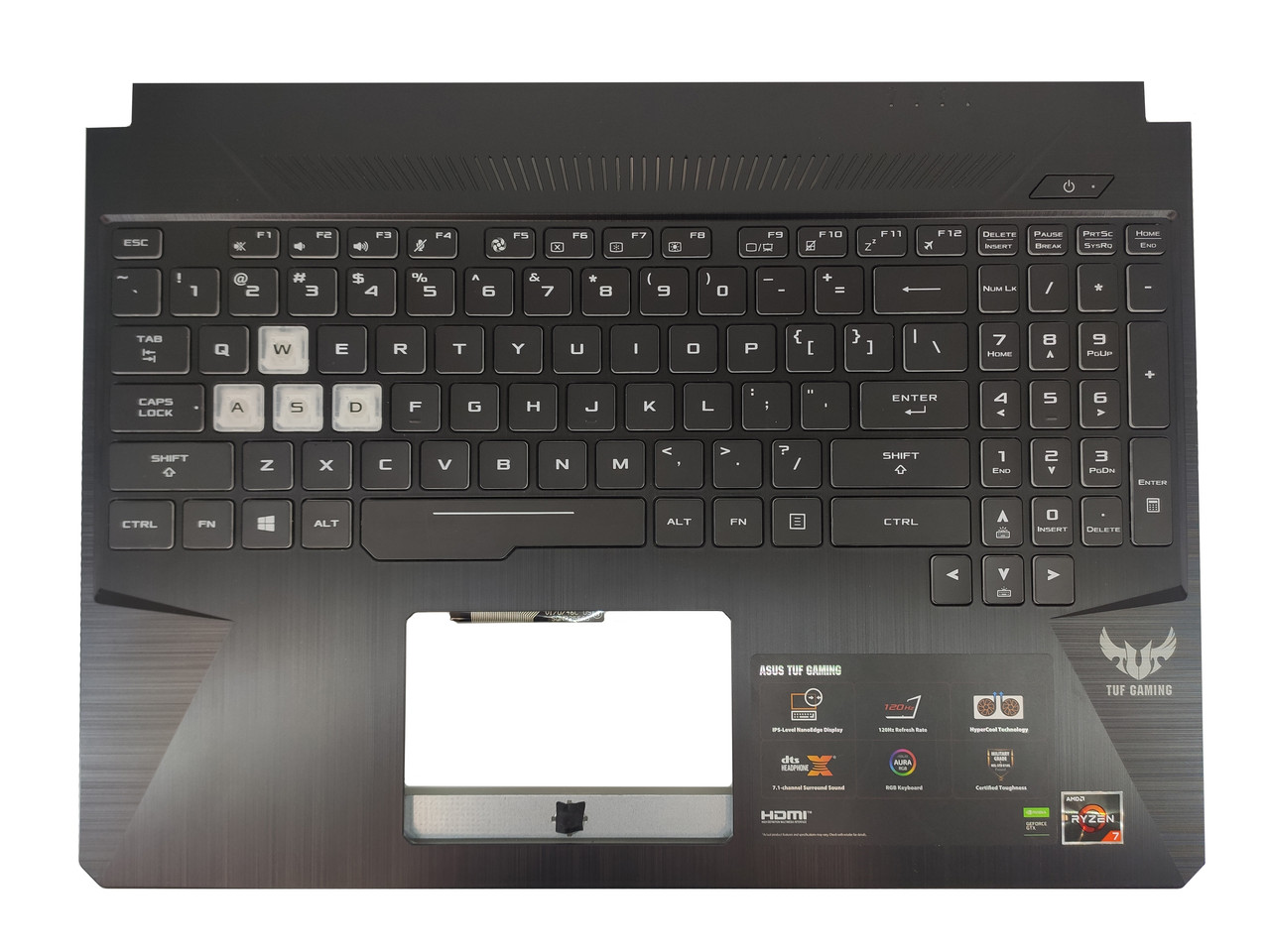 Верхняя часть корпуса (Palmrest) Asus TUF Gaming FX505 с клавиатурой, с RGB подсветкой, черный, ENG - фото 1 - id-p177165175