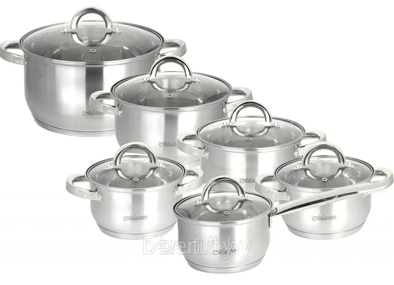 Набор кастрюль Maestro MR-2120-12 (1.5л/2л-2шт./3л/5л/ковш 1.5л)