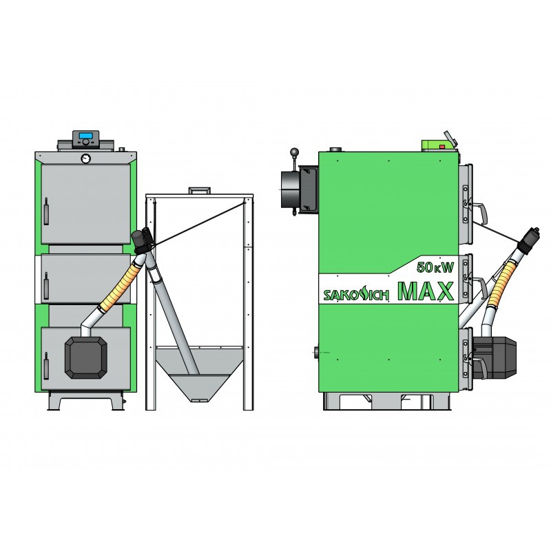 Твердотопливный котел SAKOVICH Pellet MAX 50 кВт с ротационной пеллетной горелкой KIPI - фото 2 - id-p177176032