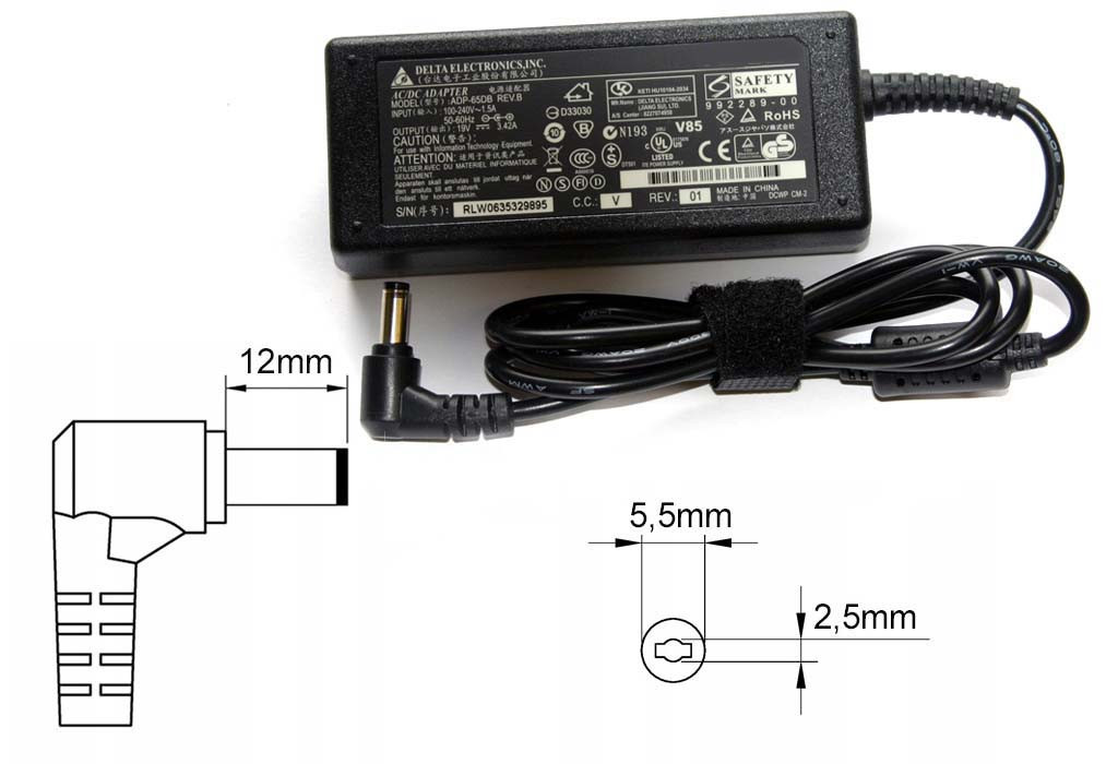 Зарядка (блок питания) для ноутбуков Lenovo B560, B575, 20V 3.25A, 65W, штекер 5.5x2.5 мм