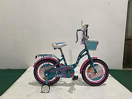 Детский велосипед Bibibike 16" для девочек, корзина, звонок, багажник, мишура (розовый и мятный )
