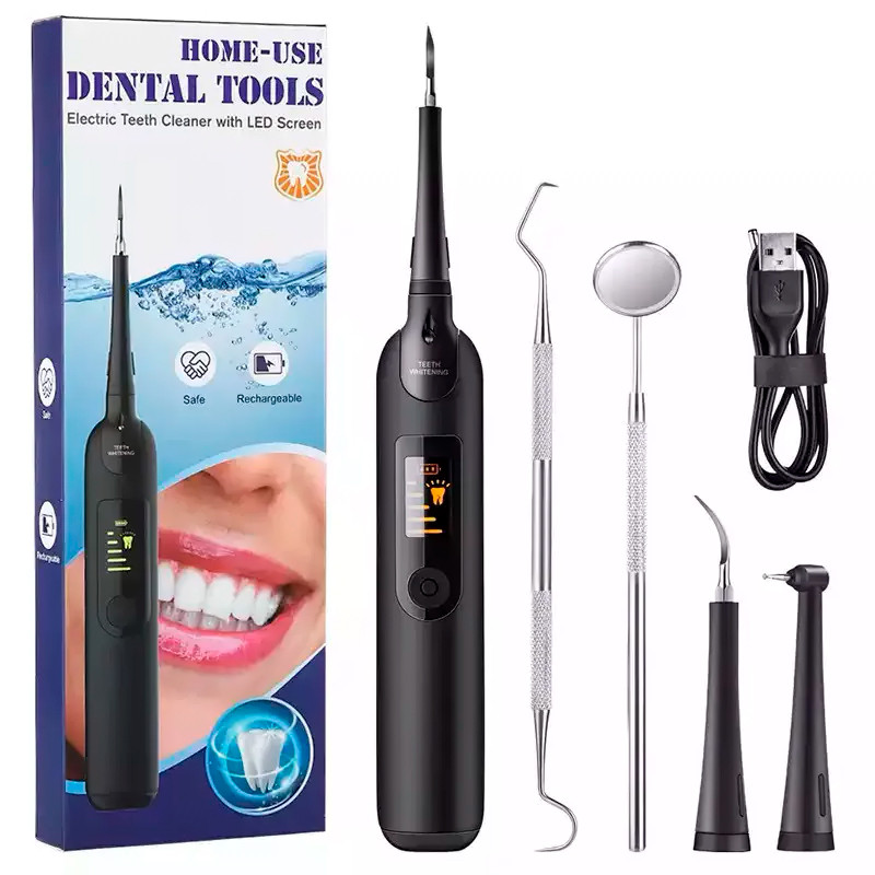 Электрический ультразвуковой прибор для чистки зубов с 2 сменными насадками Dental Tools