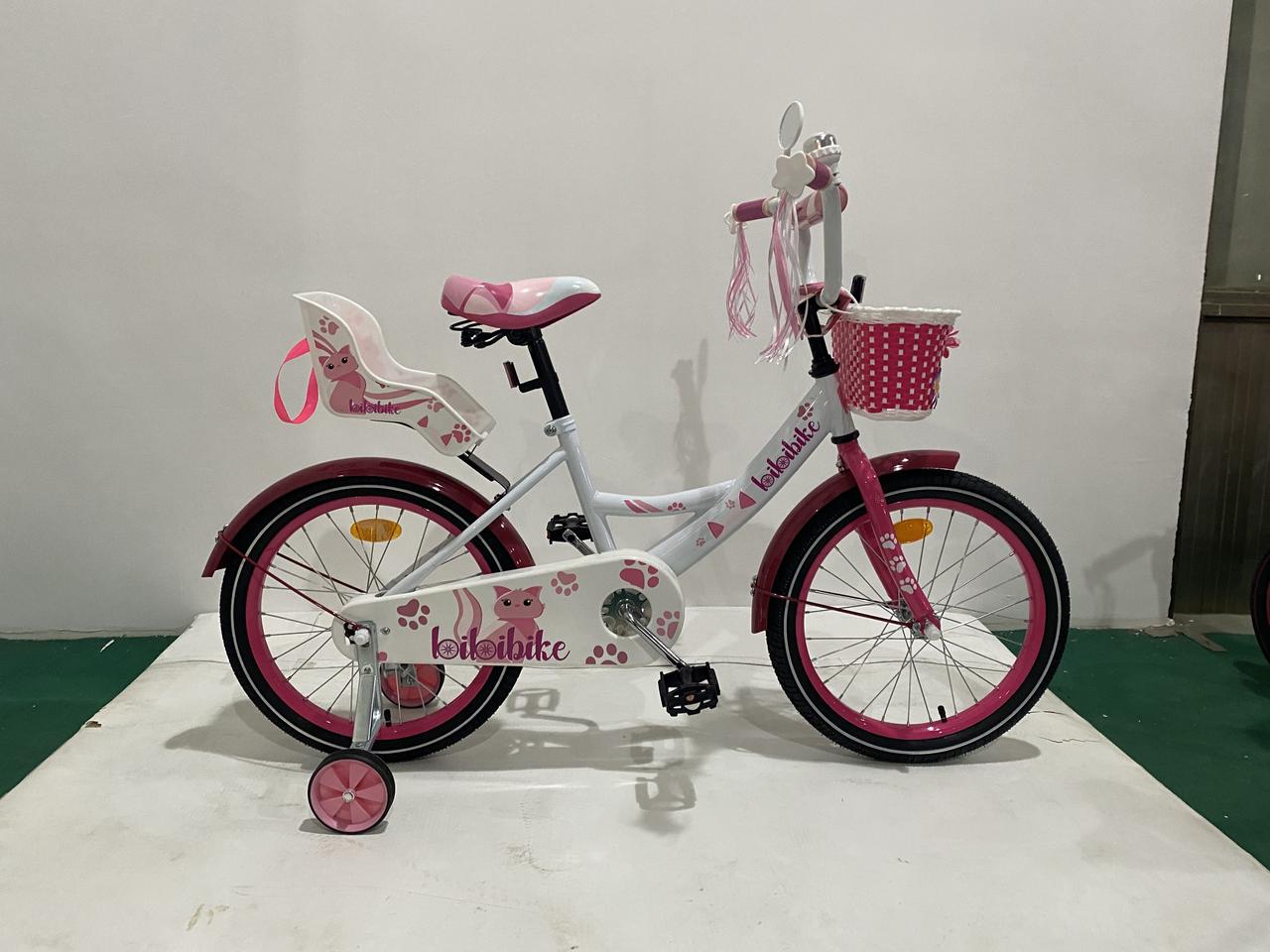 Детский велосипед Bibibike 16", корзина, звонок, зеркало, сиденье для кукол