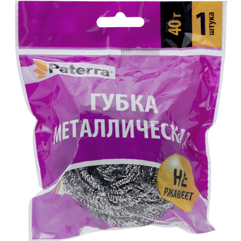 Губка из нержавеющей стали СПИРАЛЬ, 40 г, PATERRA, 1шт. в уп. NEW /100