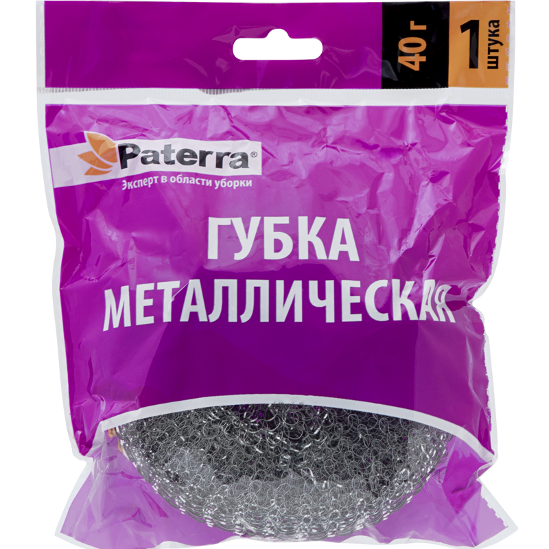 Губка металл. оцинкованная ПЛЕТЁНКА, 40 г, PATERRA, 1шт. в уп. NEW /100