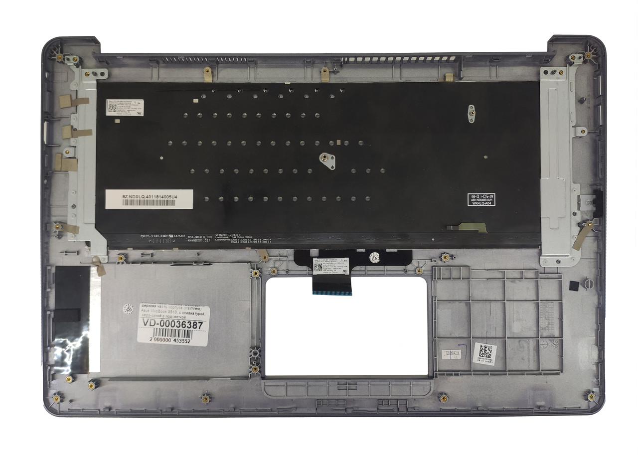 Верхняя часть корпуса (Palmrest) Asus VivoBook X510 с клавиатурой, с подсветкой, серо-синий (с разбора) - фото 2 - id-p177278589