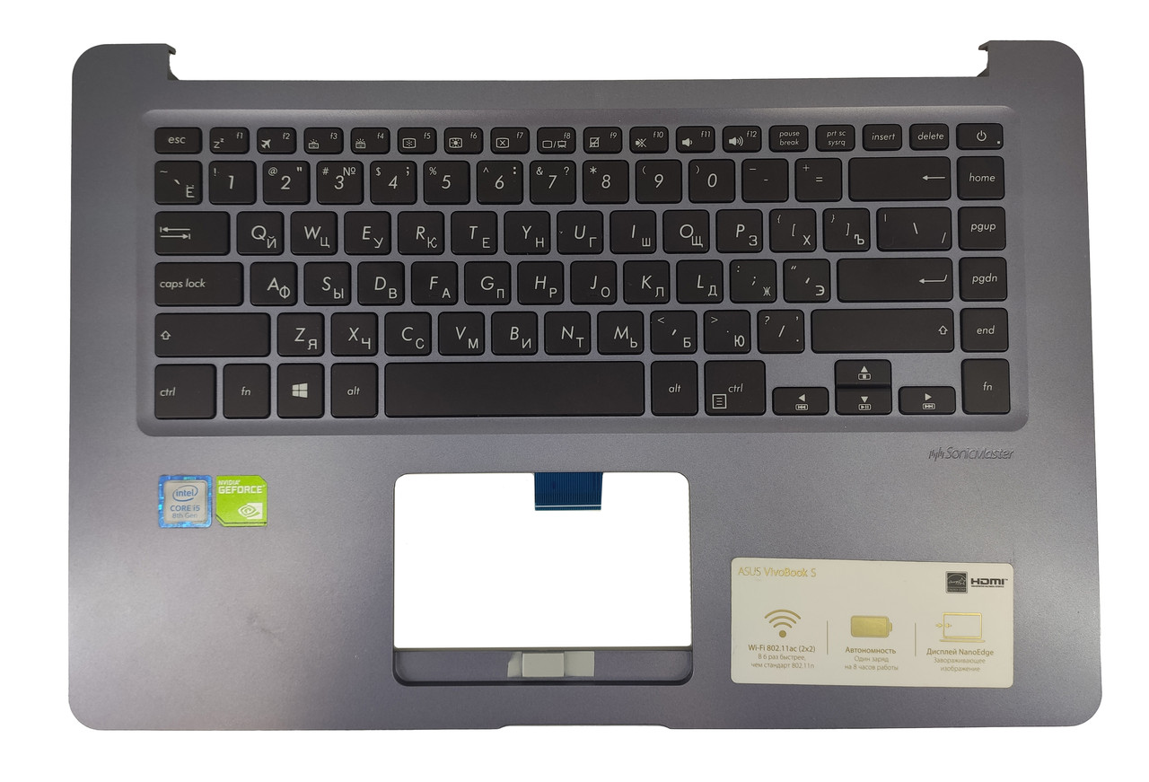 Верхняя часть корпуса (Palmrest) Asus VivoBook X510 с клавиатурой, с подсветкой, серо-синий (с разбора) - фото 1 - id-p177278589