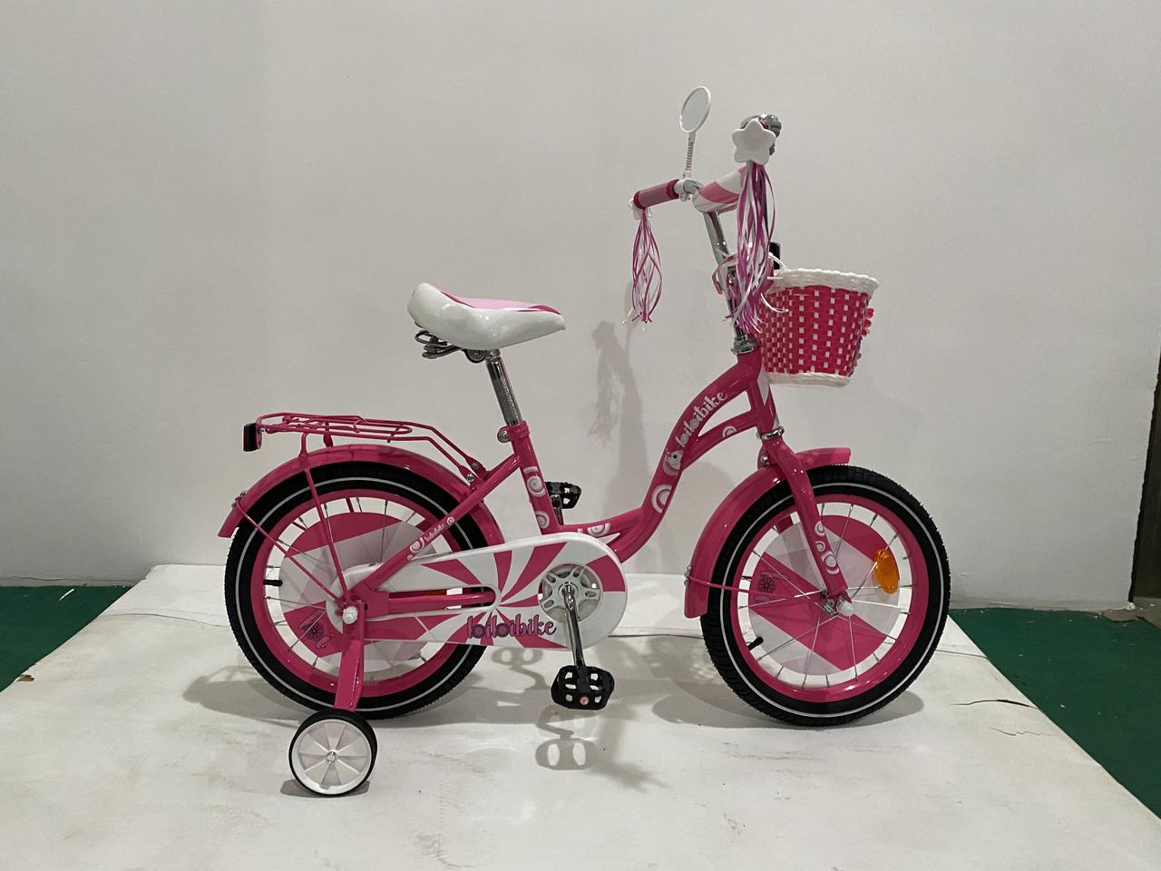Детский велосипед Bibibike 18" для девочек, корзина, звонок, багажник, мишура D18-1P - фото 1 - id-p177281283