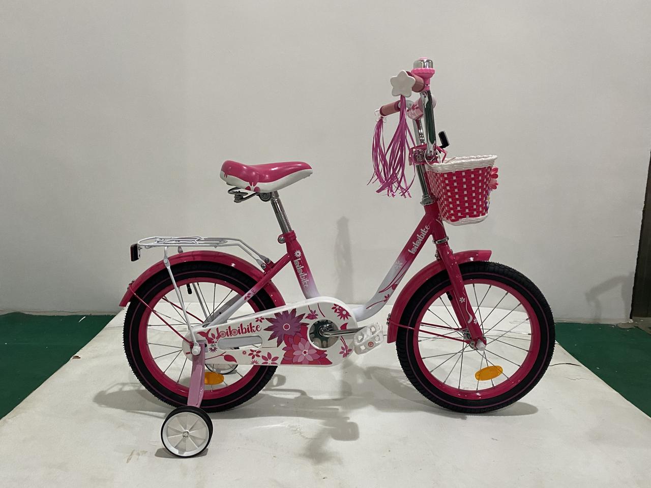 Детский велосипед Bibibike 18" для девочек, корзина, звонок, багажник, мишура D18-2F