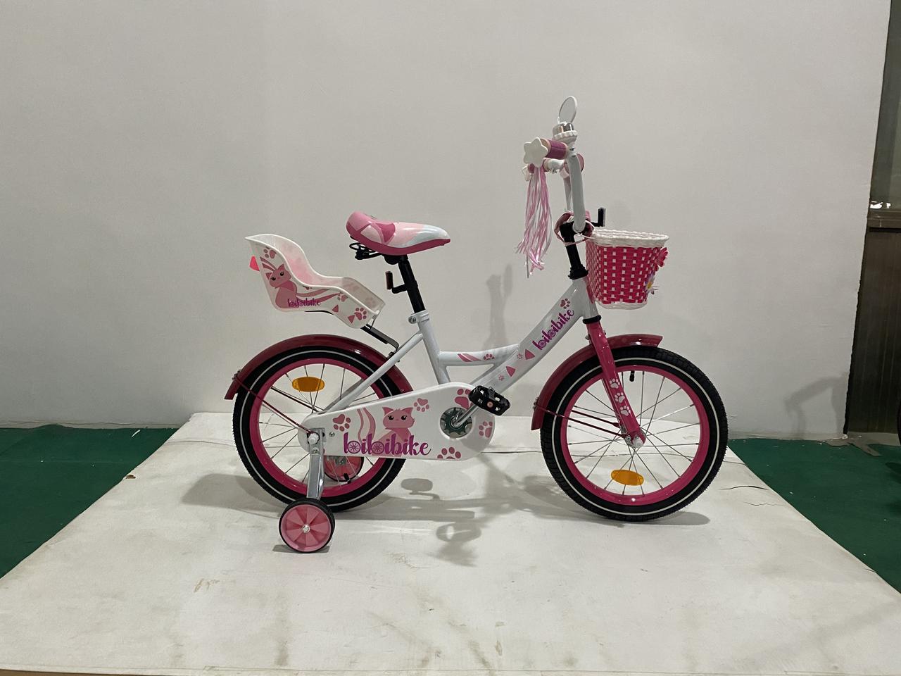 Детский велосипед Bibibike 18" для девочек, корзина, звонок, зеркало, сиденье для кукол D18-3W - фото 1 - id-p177282334