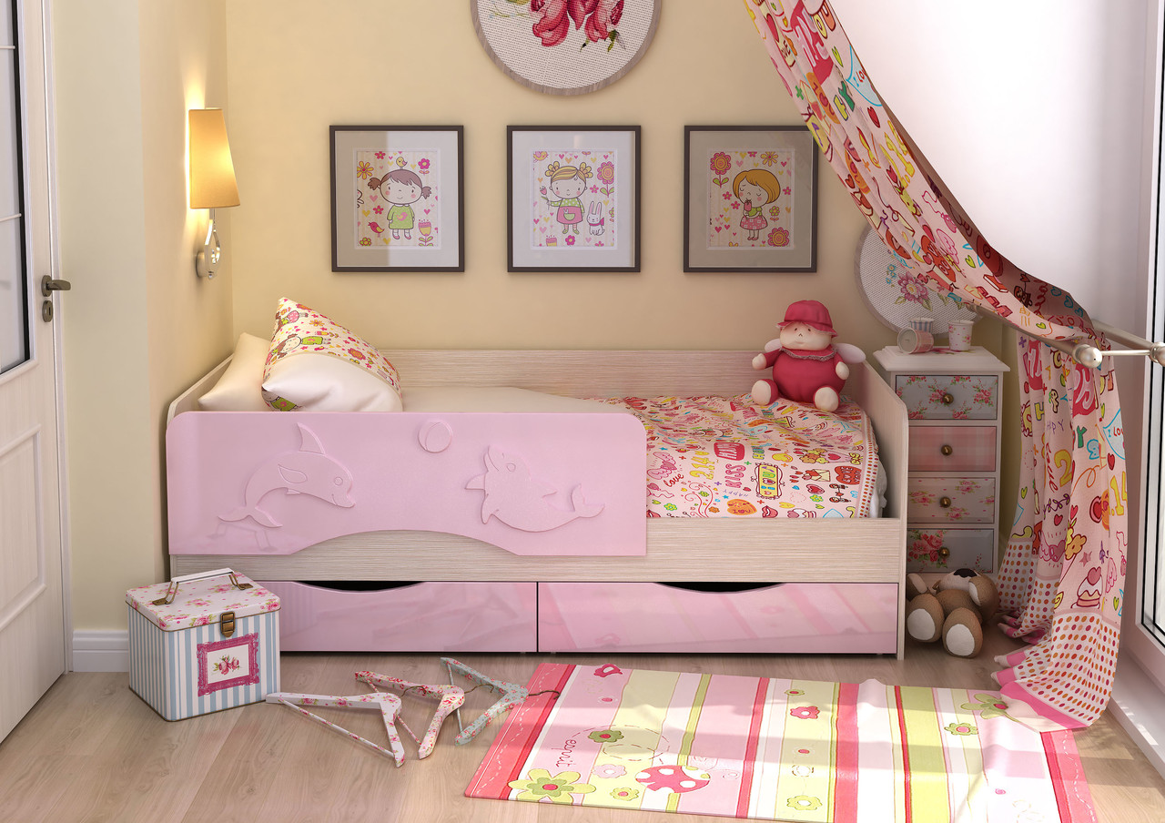 Кровать детская Алиса 1,8м дуб белфорд/розовый металлик - СтендМебель - фото 1 - id-p177295759