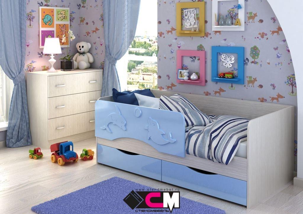 Кровать детская Алиса 1,8м дуб белфорд/голубой металлик - СтендМебель - фото 1 - id-p177295761
