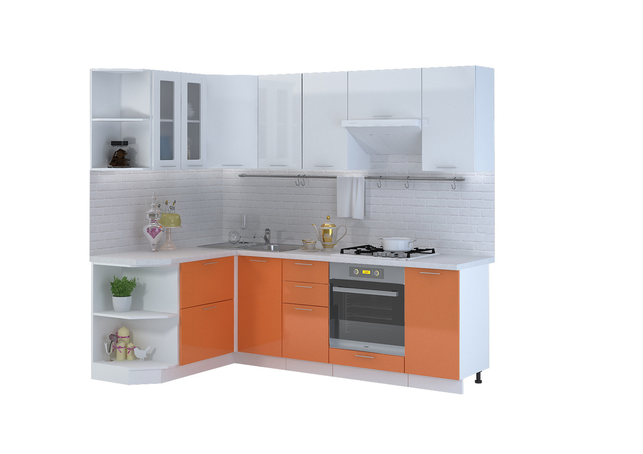 Кухня Валерия угловая 1,5х2,4 глянец Оранжевый/Белый глянец - Сурская мебель - фото 1 - id-p177295946