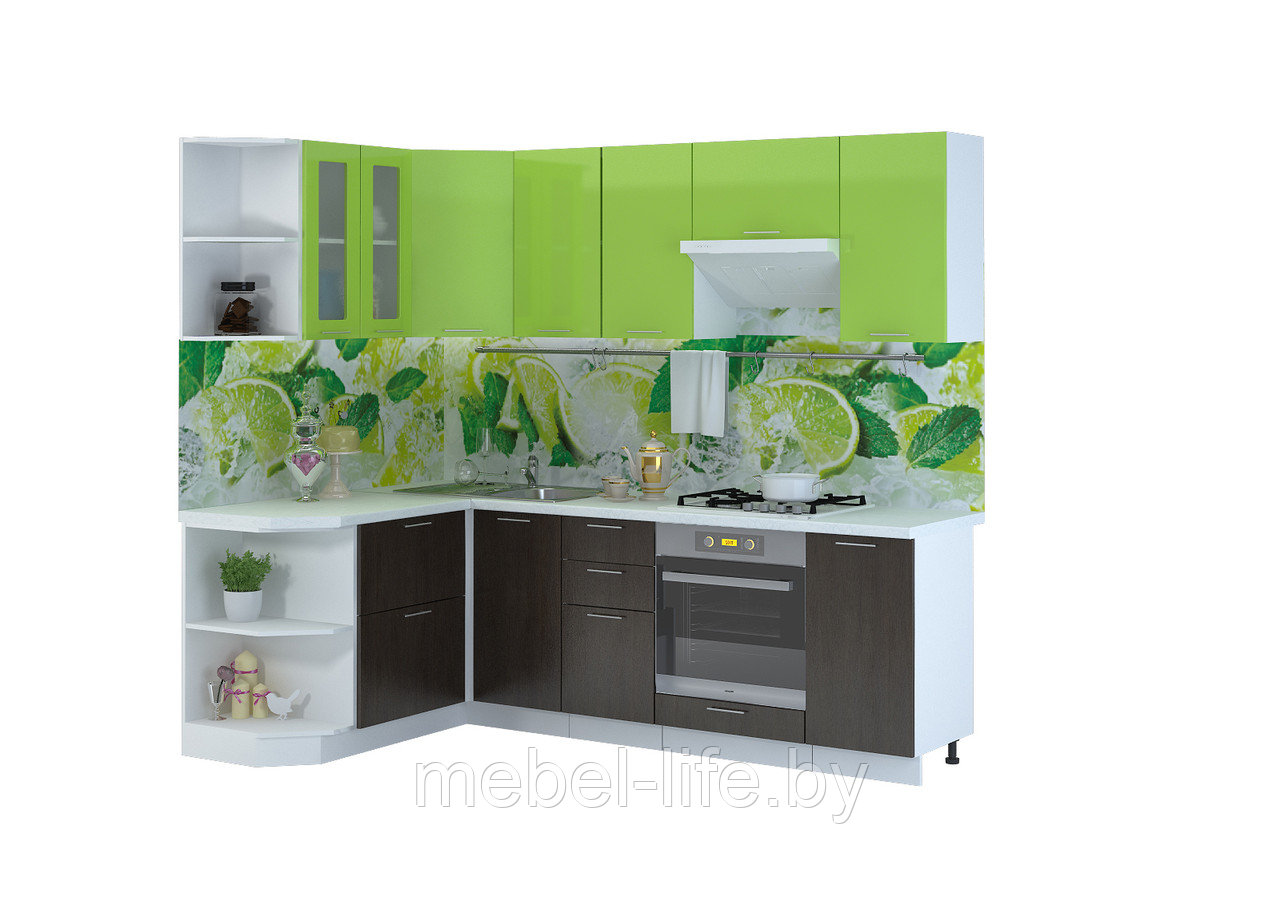 Кухня Валерия угловая 1,5х2,4 Венге/Лайм глянец - Сурская мебель