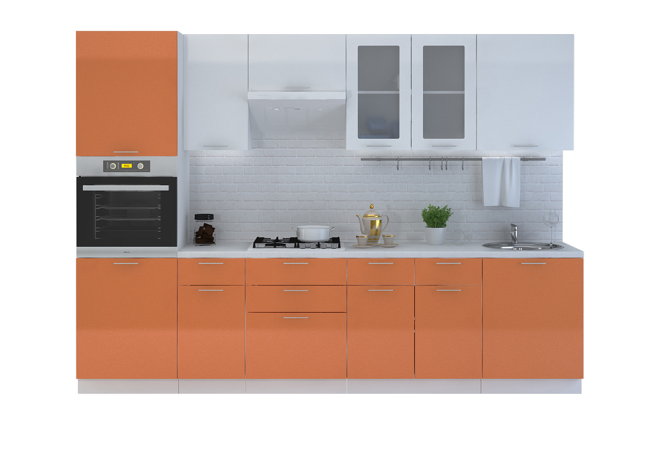 Кухня Валерия-2, 3,0 глянец Оранжевый/Белый глянец - Сурская мебель - фото 1 - id-p177295961
