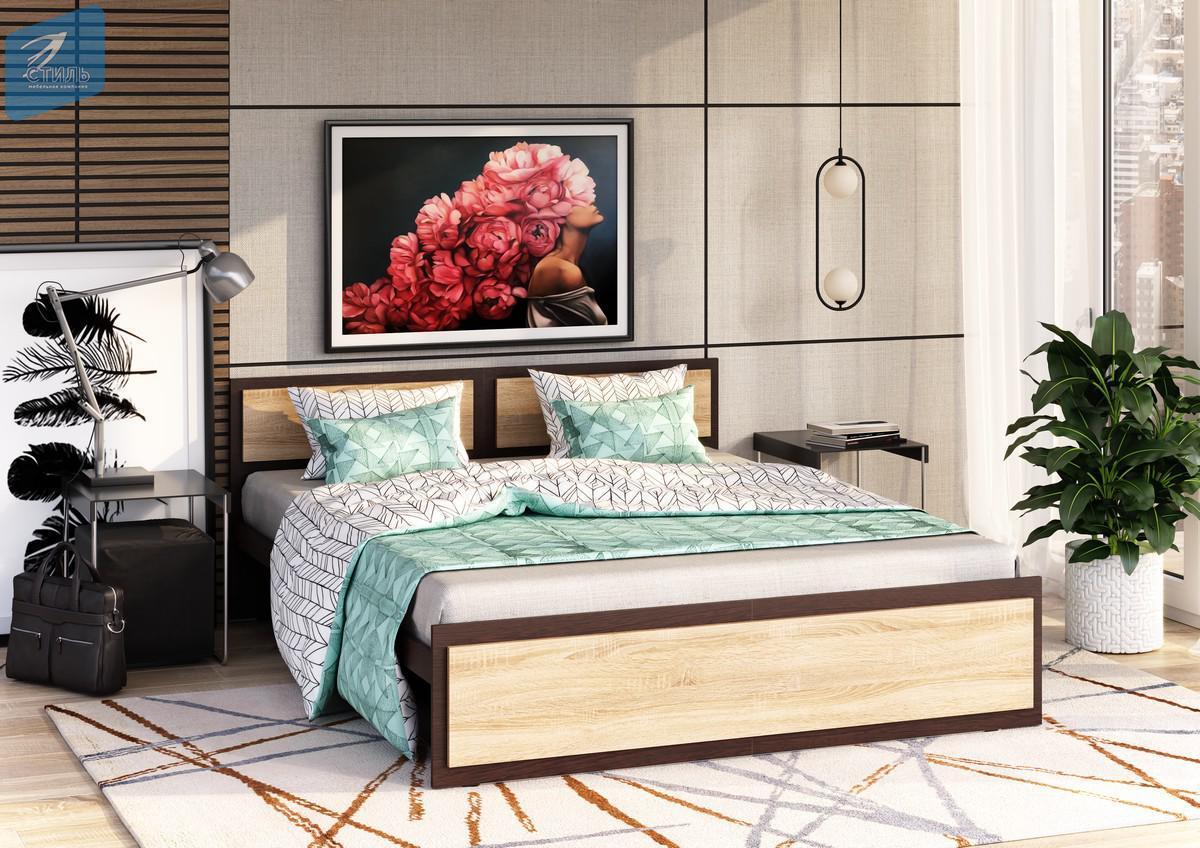 Кровать Венеция-1 1,6м венге/сонома светлая с подъемным механизмом - МК-стиль - фото 1 - id-p177296709