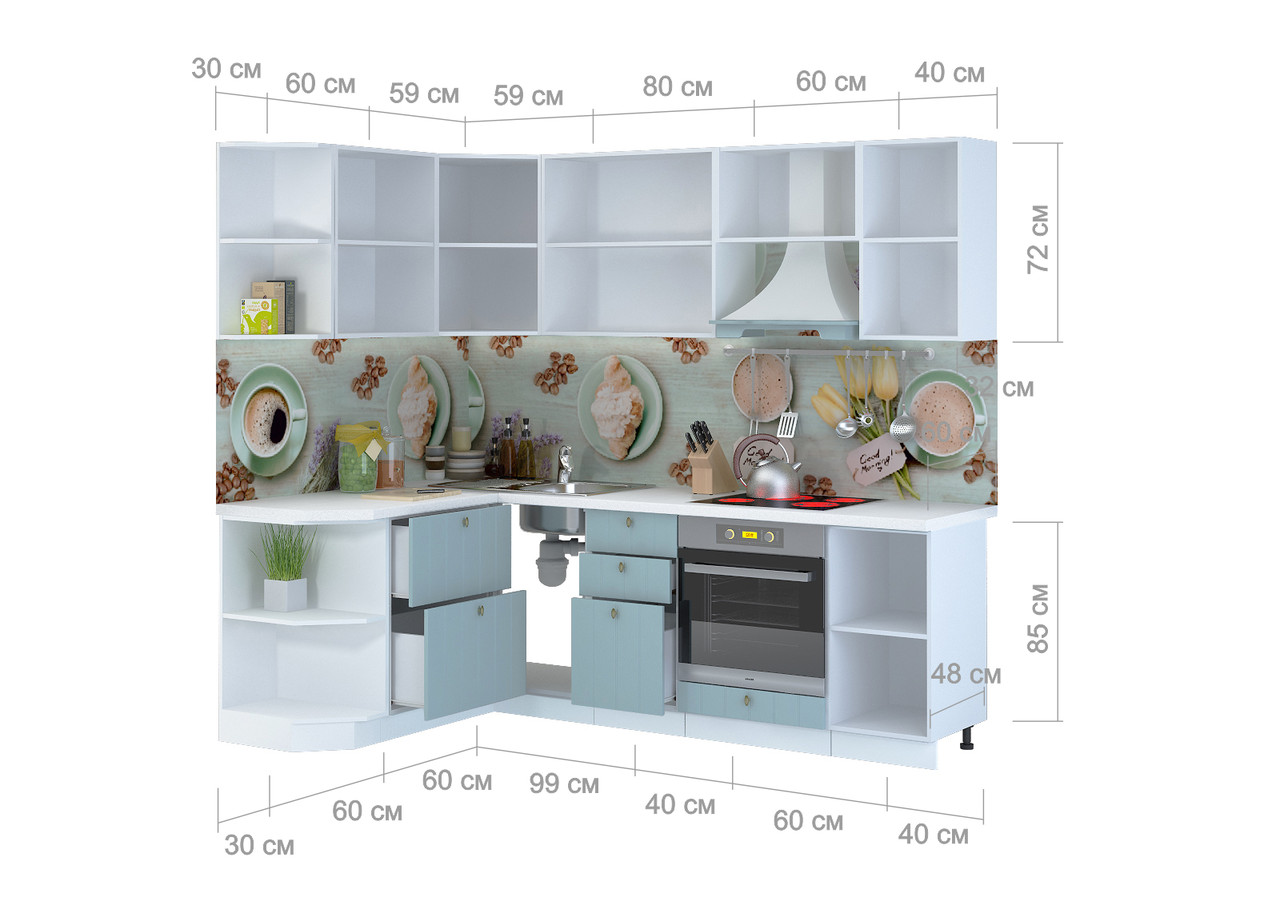 Кухня Прованс угловая 1,5х2,4 м Голубой - Сурская мебель - фото 2 - id-p177296158