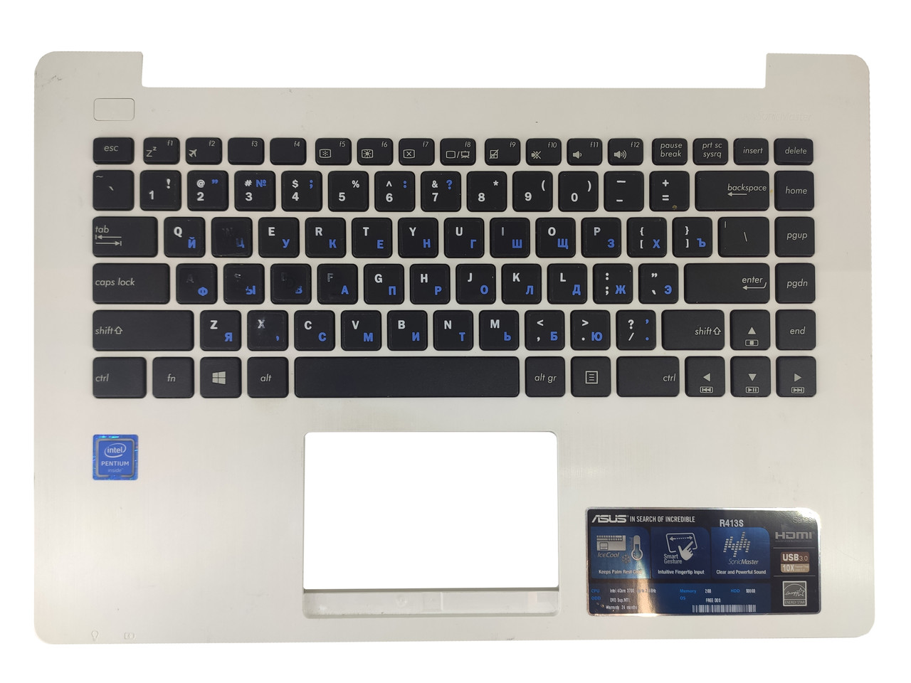 Верхняя часть корпуса (Palmrest) Asus VivoBook X453 с клавиатурой, белый - фото 1 - id-p177299832