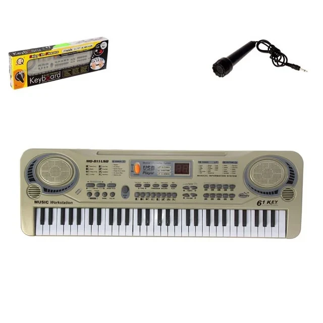 Игрушка синтезатор пианино, MQ811 USB, 61 клавиша, микрофон, MP3, работает от сети - фото 1 - id-p177301169