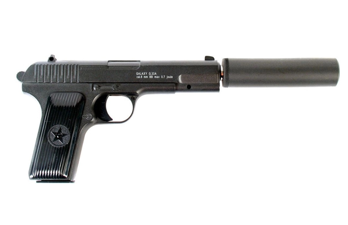 Страйкбольный металлический пистолет Galaxy G.33A (ТТ с глушителем) - фото 1 - id-p177301417