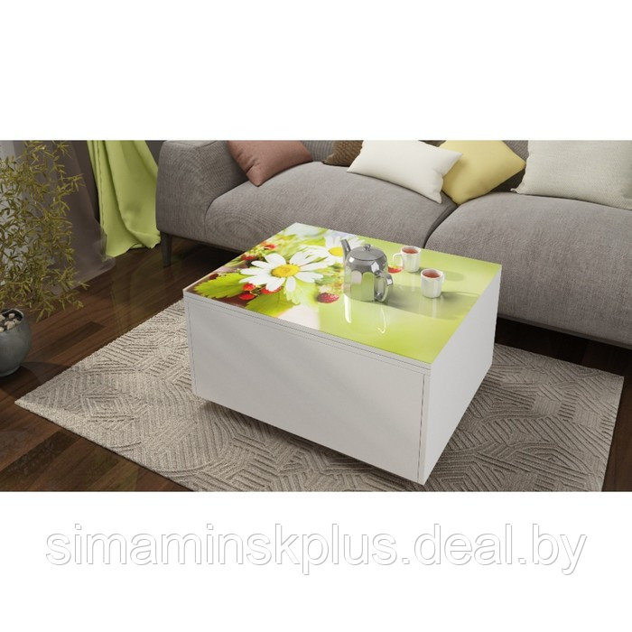 Стол «Трансформер» с ящиком 740(1480) × 600 × 410(750), стекло, цвет белый - фото 1 - id-p177036512
