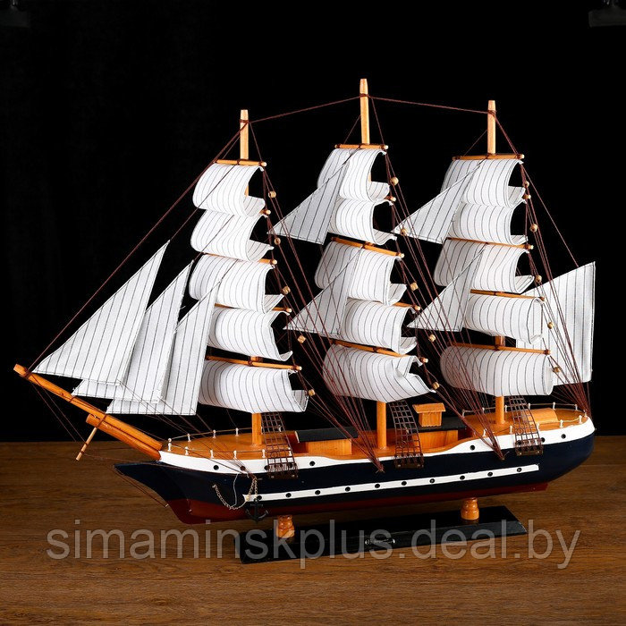 Корабль сувенирный большой «Гедан», борта синие, паруса белые, 82×13×62 см - фото 2 - id-p177015864