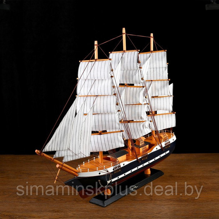 Корабль сувенирный большой «Гедан», борта синие, паруса белые, 82×13×62 см - фото 3 - id-p177015864