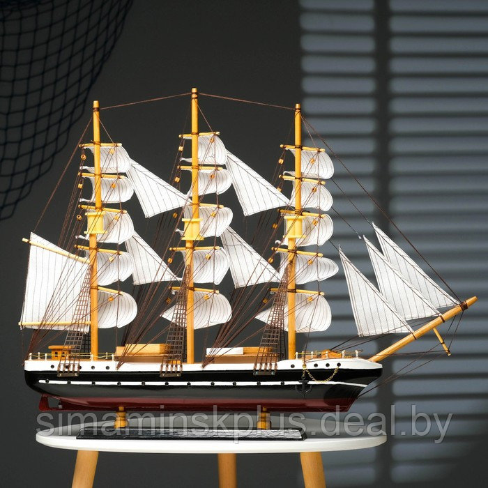 Корабль сувенирный большой «Гедан», борта синие, паруса белые, 82×13×62 см - фото 9 - id-p177015864