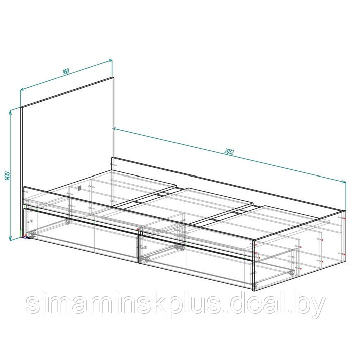 Кровать 900 с ящиками и основанием Мадера, с/м 900х2000, Белый - фото 2 - id-p177045632