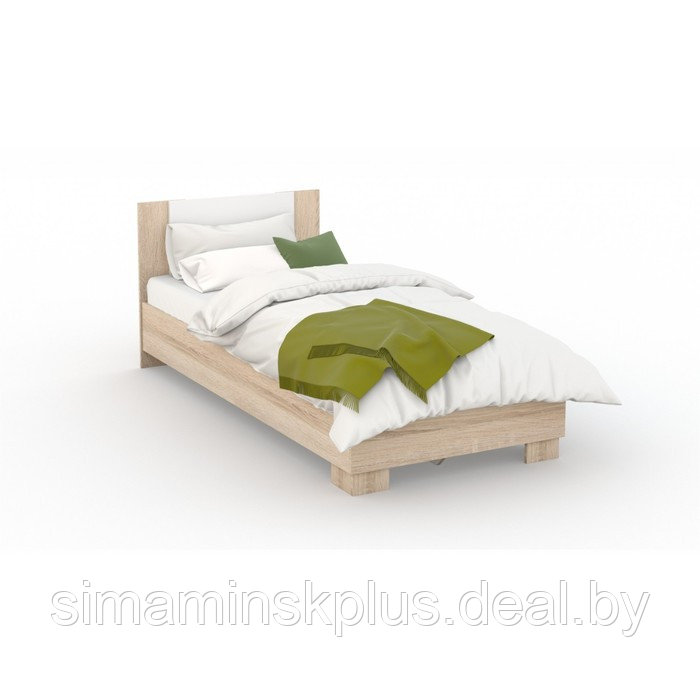 Кровать «Аврора» без ПМ, 90х200 см, со встроенным основанием, Сонома/Белый - фото 1 - id-p177045669