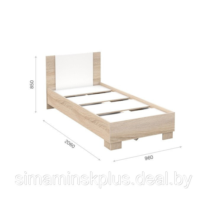 Кровать «Аврора» без ПМ, 90х200 см, со встроенным основанием, Сонома/Белый - фото 2 - id-p177045669