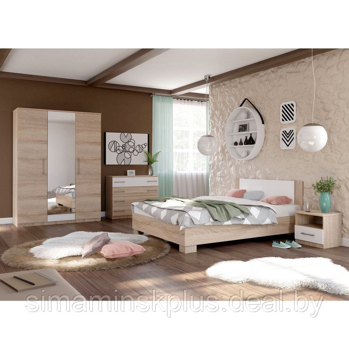 Кровать «Аврора» без ПМ, 90х200 см, со встроенным основанием, Сонома/Белый - фото 3 - id-p177045669