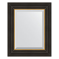 Зеркало с фацетом в багетной раме, черное дерево с золотом 71 мм, 44x54 см
