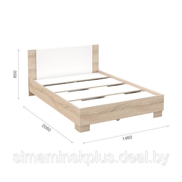 Кровать «Аврора» без ПМ, 140 × 200 см, со встроенным основанием, цвет сонома / белый - фото 2 - id-p177045836