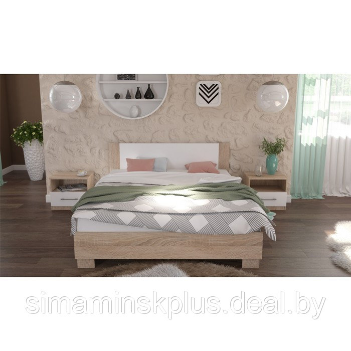 Кровать «Аврора» без ПМ, 140 × 200 см, со встроенным основанием, цвет сонома / белый - фото 4 - id-p177045836