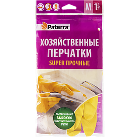 Перчатки хозяйственные "Super прочные" (латекс, хлопок), размер М, PATERRA