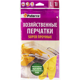 Перчатки хозяйственные "Super прочные" (латекс, хлопок), размер L, PATERRA